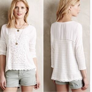 Anthropologies Meadow Rue  Oversized Tayrona White Crochet Top